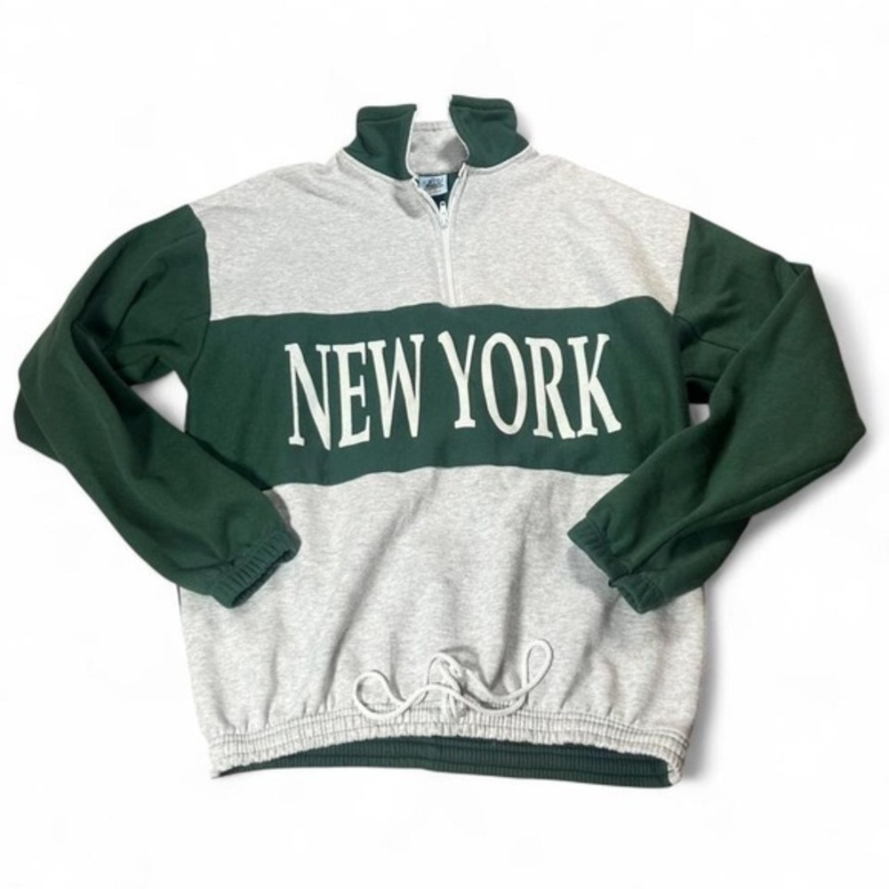 Vintage 80s 90s New York 1/4 Zip Sweatshirt Mock Neck L-XL Streetwear Athleisure